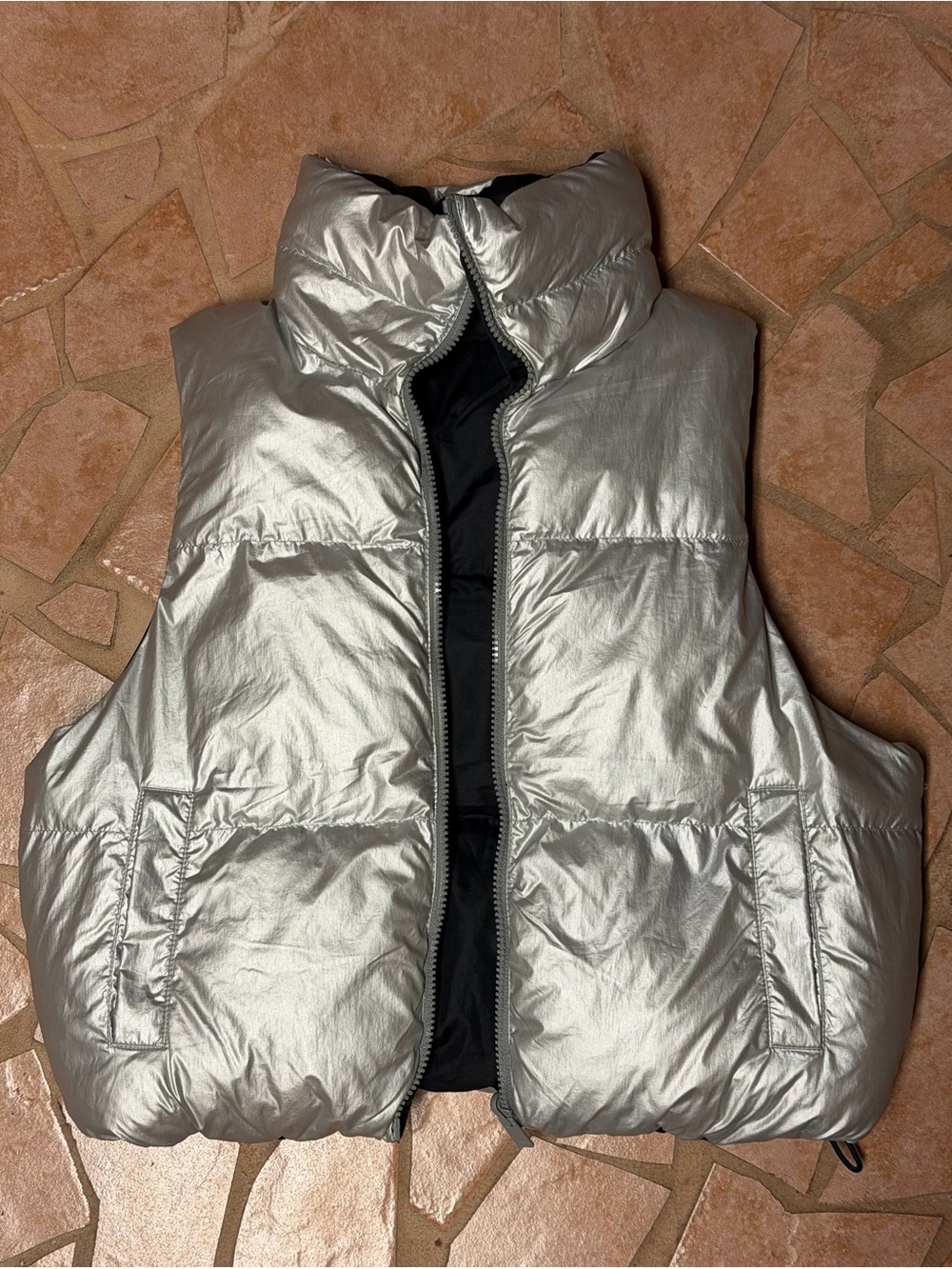 Only Metallic Silver Quilted Puffer Vest